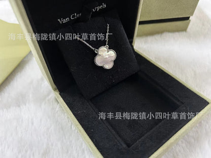 v gold 925 silver Fanjia four-leaf clover necklace high version women's thick plated 18k single flower pendant natural fritillary chalcedony