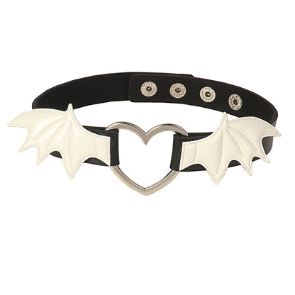 European and American new dark punk style heart-shaped wings leather collar PU contrasting color personalized leather choker necklace