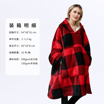 AliExpress cross-border thick hooded lazy blanket fall/winter plus size casual home wear flange lamb velvet sweater women