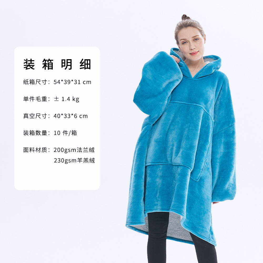 AliExpress cross-border thick hooded lazy blanket fall/winter plus size casual home wear flange lamb velvet sweater women