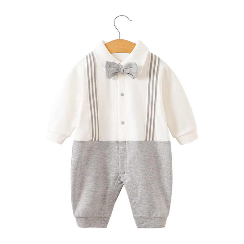 Baby jumpsuit spring and autumn newborn one-year-old full-moon clothes long-sleeved baby gentleman dress cross-border children's clothing