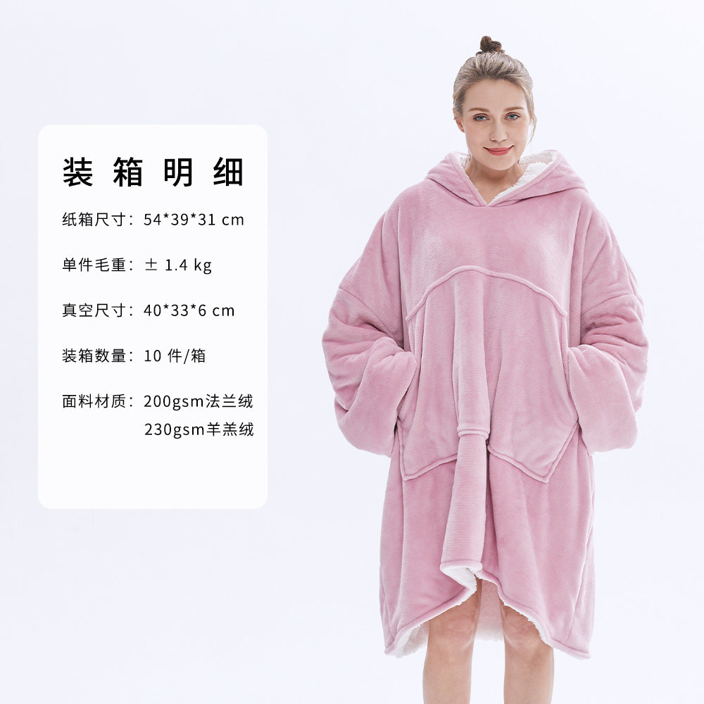 AliExpress cross-border thick hooded lazy blanket fall/winter plus size casual home wear flange lamb velvet sweater women