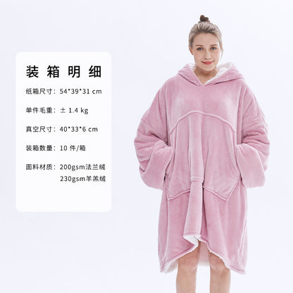 AliExpress cross-border thick hooded lazy blanket fall/winter plus size casual home wear flange lamb velvet sweater women