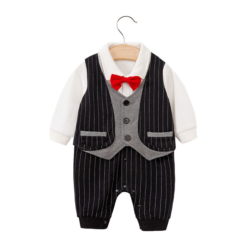 Baby jumpsuit spring and autumn newborn one-year-old full-moon clothes long-sleeved baby gentleman dress cross-border children's clothing