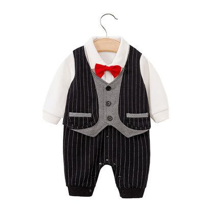 Baby jumpsuit spring and autumn newborn one-year-old full-moon clothes long-sleeved baby gentleman dress cross-border children's clothing