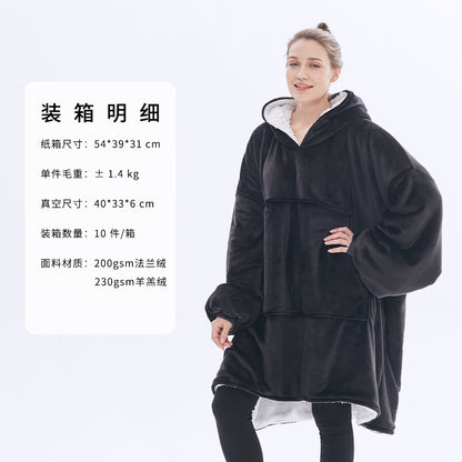 AliExpress cross-border thick hooded lazy blanket fall/winter plus size casual home wear flange lamb velvet sweater women