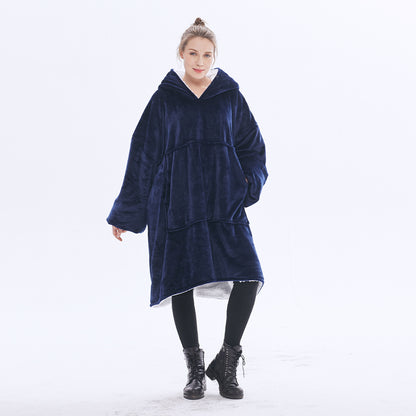 AliExpress cross-border thick hooded lazy blanket fall/winter plus size casual home wear flange lamb velvet sweater women