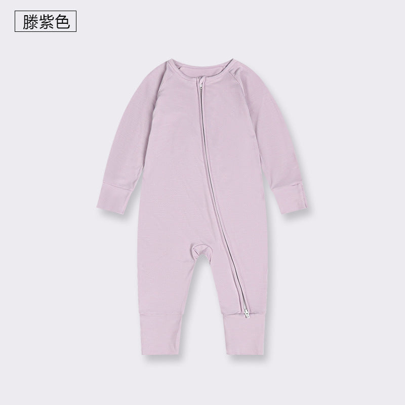 Foreign trade children's clothing bamboo fiber baby jumpsuit spring and summer baby zipper pajamas newborn clothes baby clothes