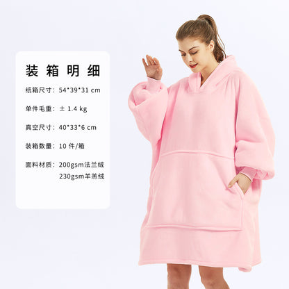 AliExpress cross-border thick hooded lazy blanket fall/winter plus size casual home wear flange lamb velvet sweater women