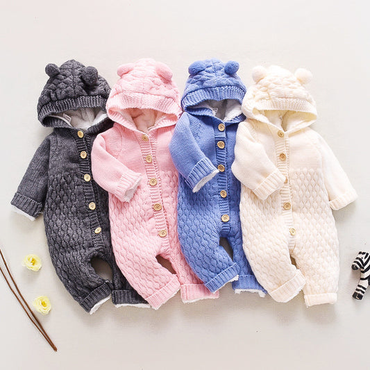 Baby knitted jumpsuit spring and autumn newborn clothing male and female baby sweater cute warm crawling clothes