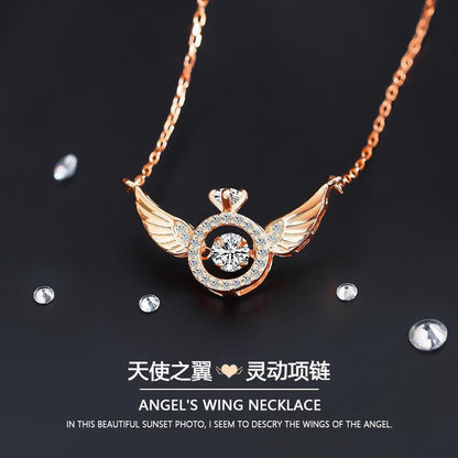 Angel Smart Necklace, Clavicle Chain, Beating Heart Wings, Female Niche Design, Simple Flying Wings, Inlaid with Gold Plating