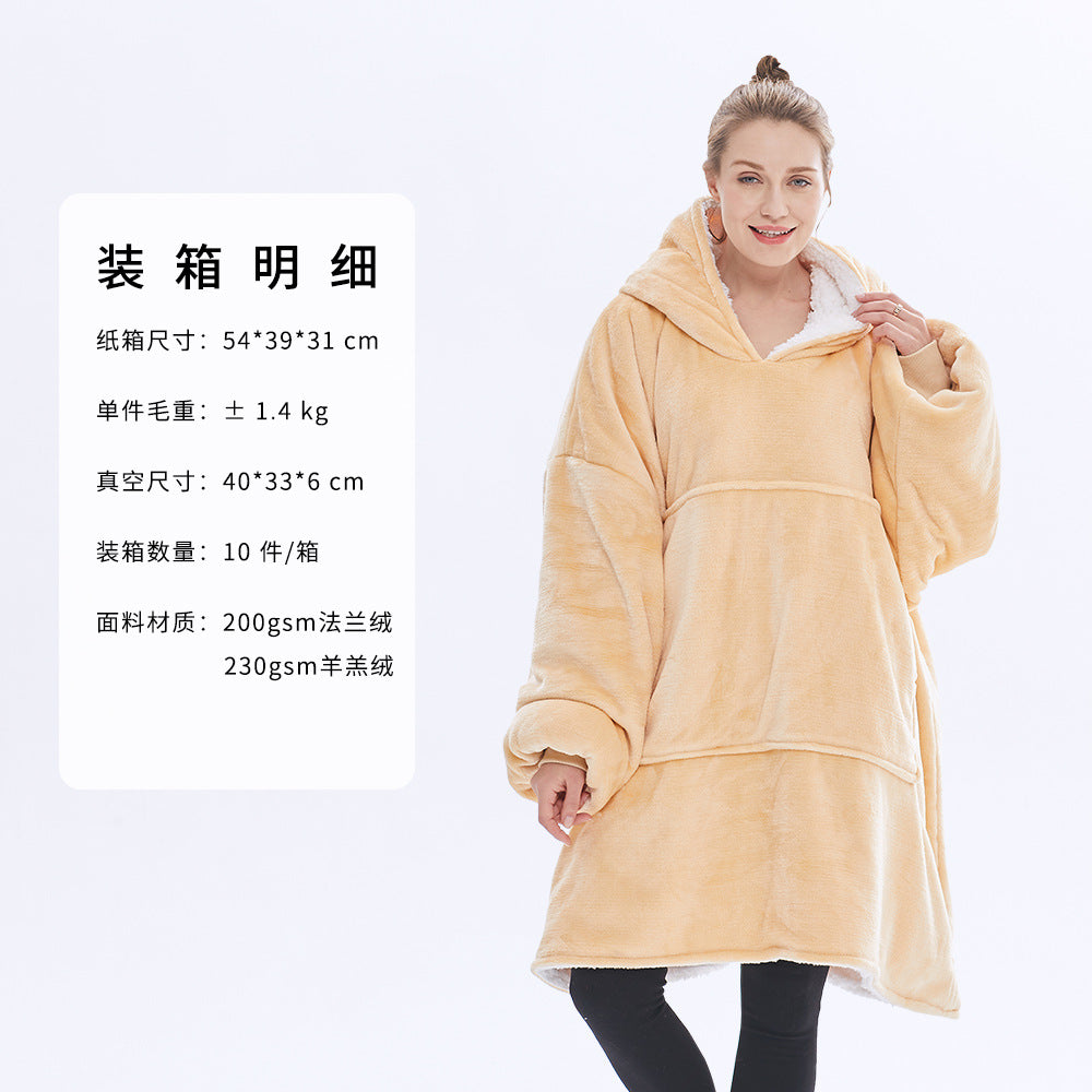 AliExpress cross-border thick hooded lazy blanket fall/winter plus size casual home wear flange lamb velvet sweater women