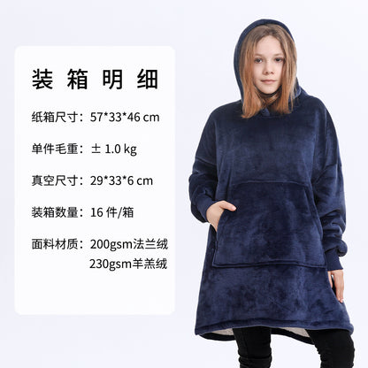 AliExpress cross-border thick hooded lazy blanket fall/winter plus size casual home wear flange lamb velvet sweater women