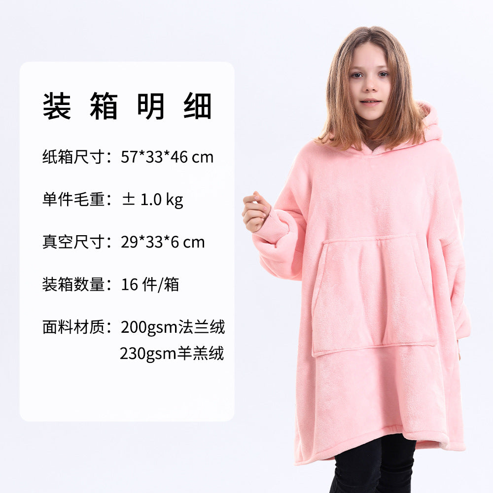 AliExpress cross-border thick hooded lazy blanket fall/winter plus size casual home wear flange lamb velvet sweater women