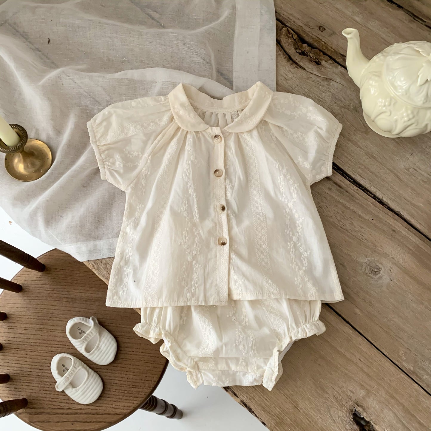 Ready stock shorts girls suit summer 2023 new baby Korean style small fragrant short-sleeved romper suit