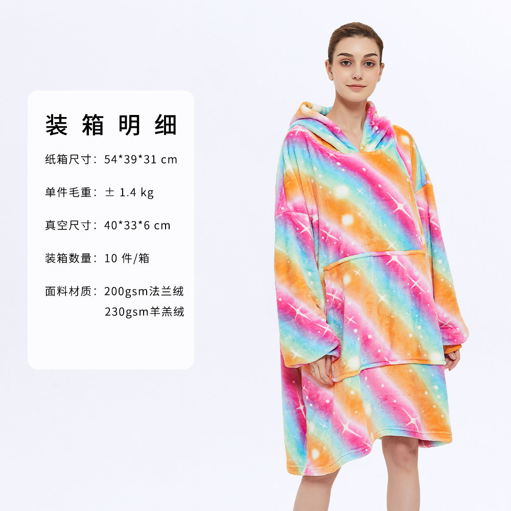 AliExpress cross-border thick hooded lazy blanket fall/winter plus size casual home wear flange lamb velvet sweater women