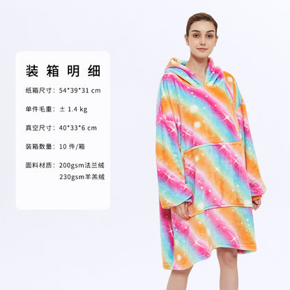 AliExpress cross-border thick hooded lazy blanket fall/winter plus size casual home wear flange lamb velvet sweater women