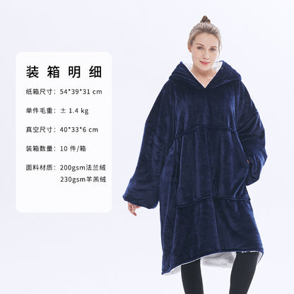 AliExpress cross-border thick hooded lazy blanket fall/winter plus size casual home wear flange lamb velvet sweater women