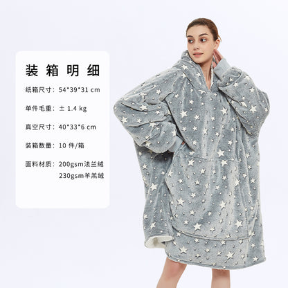 AliExpress cross-border thick hooded lazy blanket fall/winter plus size casual home wear flange lamb velvet sweater women