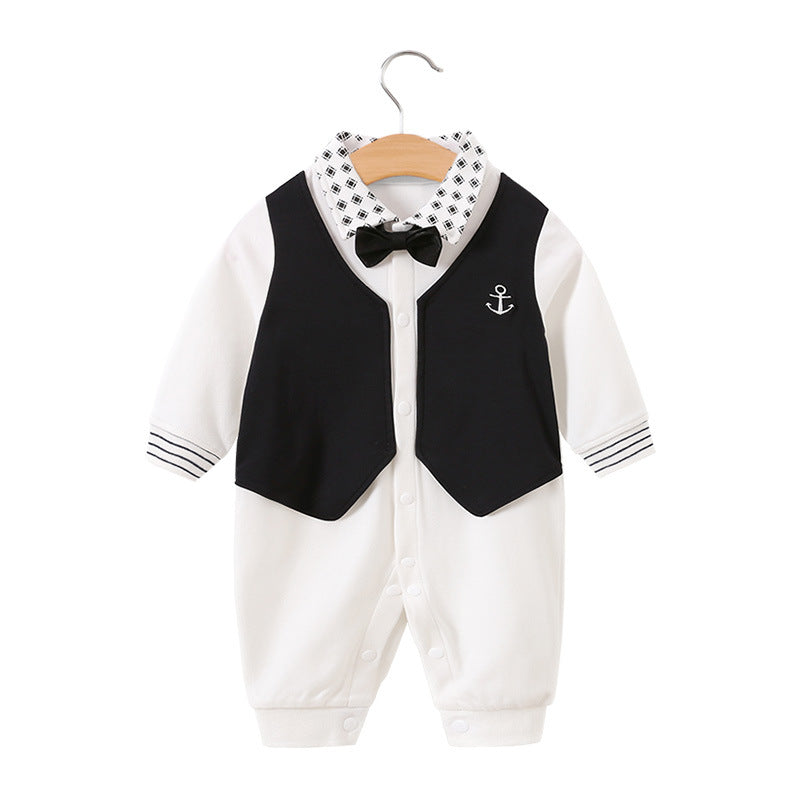 Baby jumpsuit spring and autumn newborn one-year-old full-moon clothes long-sleeved baby gentleman dress cross-border children's clothing