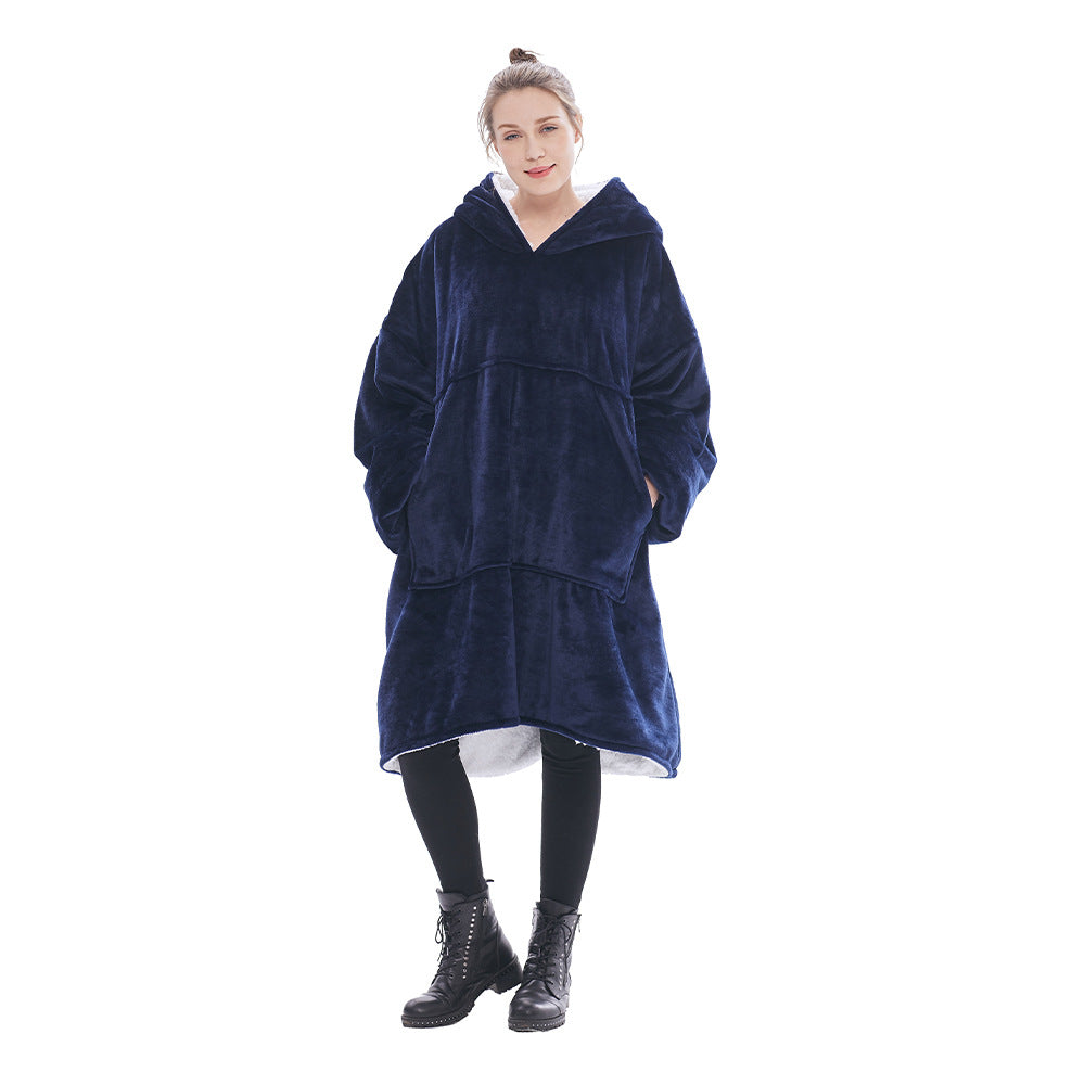 AliExpress cross-border thick hooded lazy blanket fall/winter plus size casual home wear flange lamb velvet sweater women