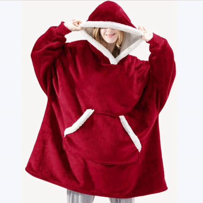 Thickened hugle hoodie lazy pullover fleece jacket hooded TV blanket outdoor cold-proof warm nightgown