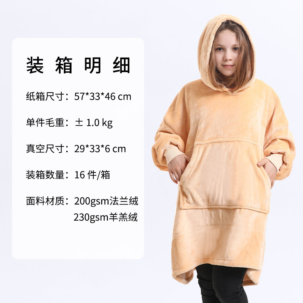 AliExpress cross-border thick hooded lazy blanket fall/winter plus size casual home wear flange lamb velvet sweater women