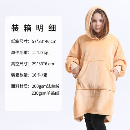 AliExpress cross-border thick hooded lazy blanket fall/winter plus size casual home wear flange lamb velvet sweater women