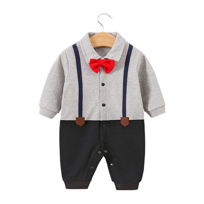 Baby jumpsuit spring and autumn newborn one-year-old full-moon clothes long-sleeved baby gentleman dress cross-border children's clothing