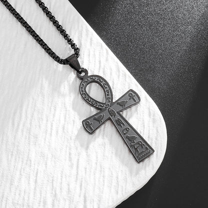 Cross-border Amazon jewelry supply ancient Egyptian symbol Ankh cross titanium steel necklace Christmas gift