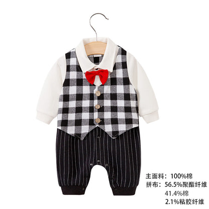 Baby jumpsuit spring and autumn newborn one-year-old full-moon clothes long-sleeved baby gentleman dress cross-border children's clothing