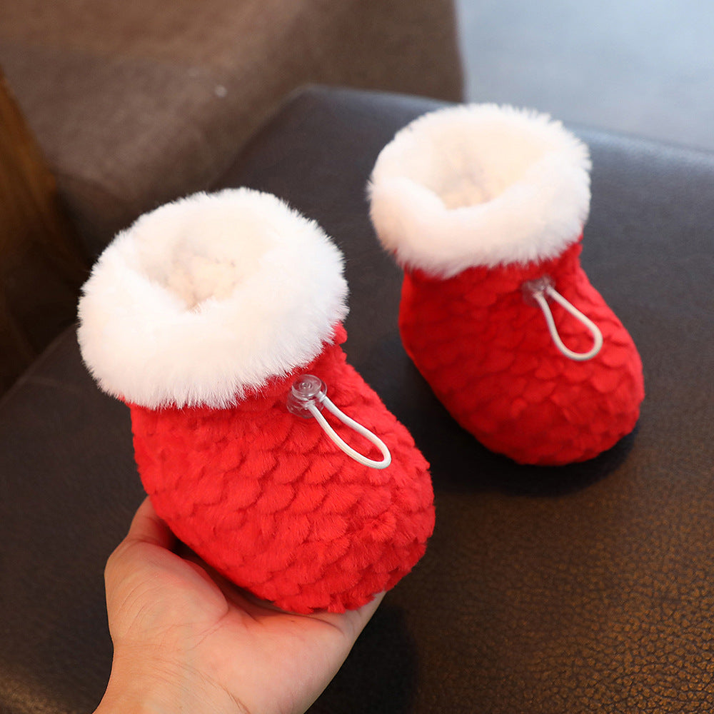 Baby shoes, winter cotton shoes with velvet and thickened soft soles to keep warm from 0 to March 6, baby prevention shoes and socks for toddlers and newborns