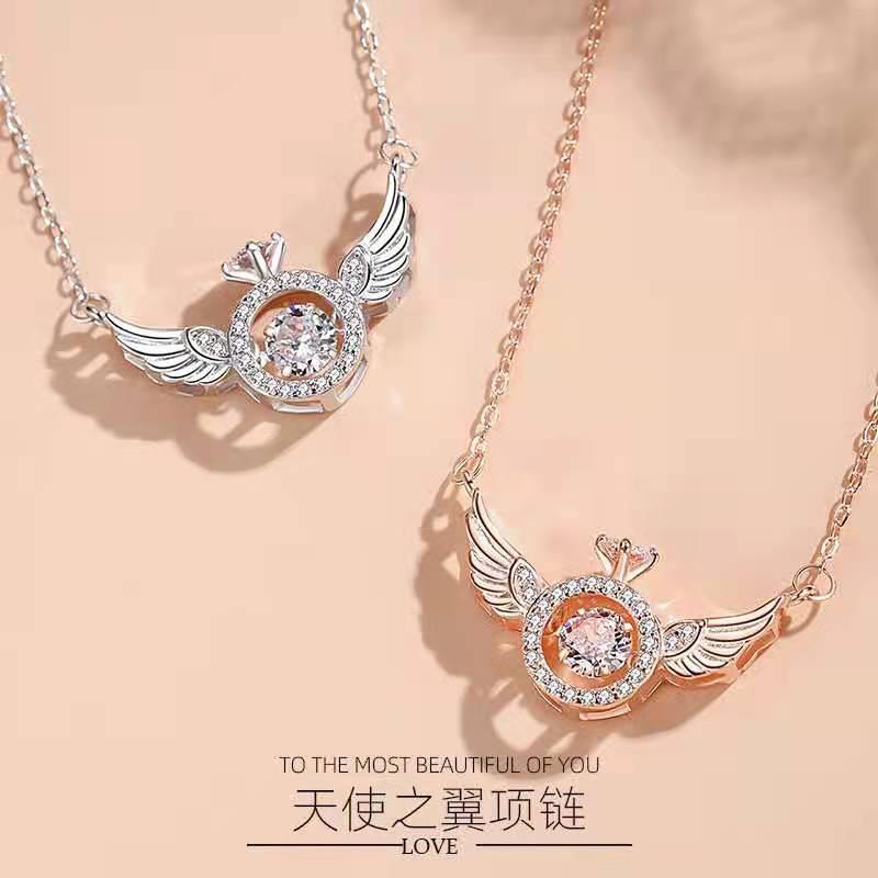 Angel Smart Necklace, Clavicle Chain, Beating Heart Wings, Female Niche Design, Simple Flying Wings, Inlaid with Gold Plating