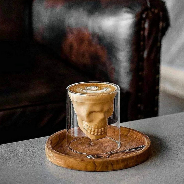 Glass coffee cups, heat-resistant double-layer glass cups, skull wine cups, Australian white cups, ins small latte cups