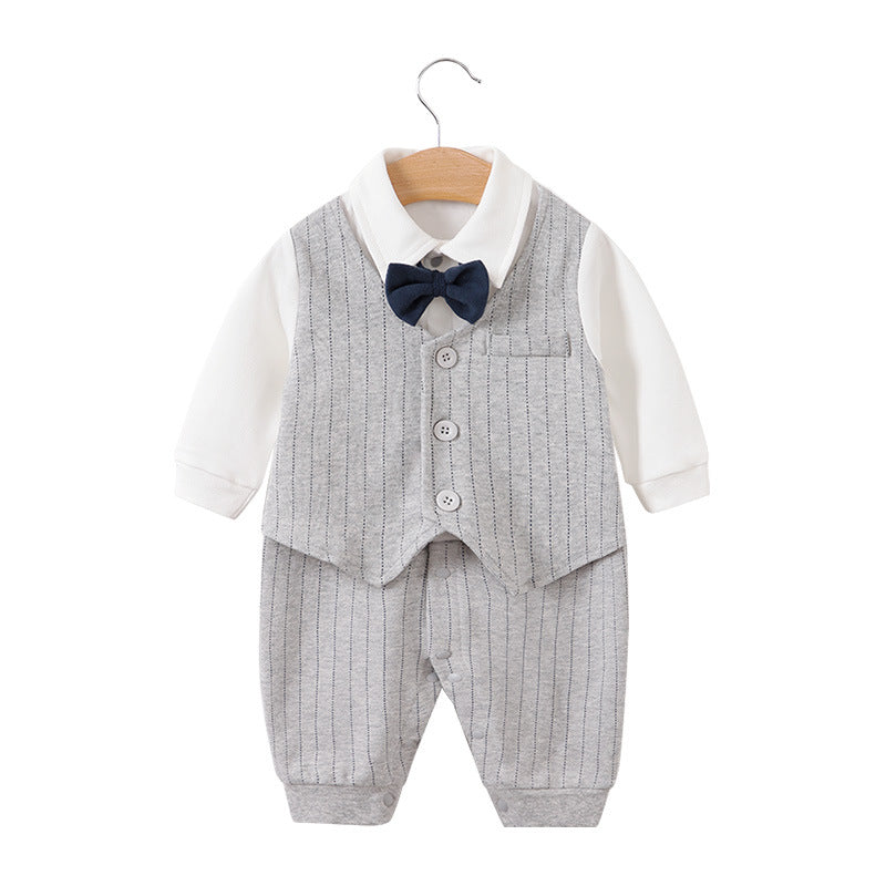 Baby jumpsuit spring and autumn newborn one-year-old full-moon clothes long-sleeved baby gentleman dress cross-border children's clothing