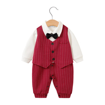 Baby jumpsuit spring and autumn newborn one-year-old full-moon clothes long-sleeved baby gentleman dress cross-border children's clothing