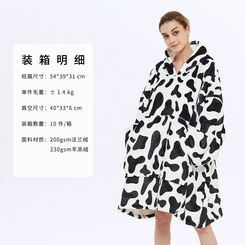 AliExpress cross-border thick hooded lazy blanket fall/winter plus size casual home wear flange lamb velvet sweater women