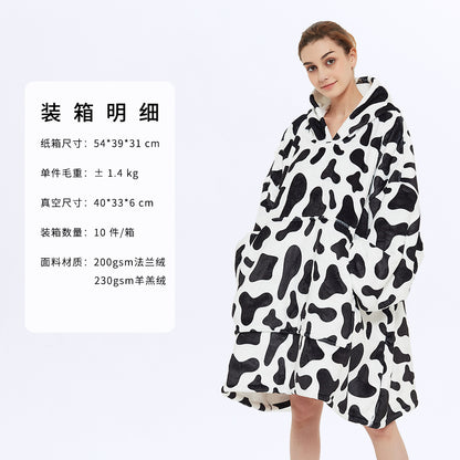 AliExpress cross-border thick hooded lazy blanket fall/winter plus size casual home wear flange lamb velvet sweater women