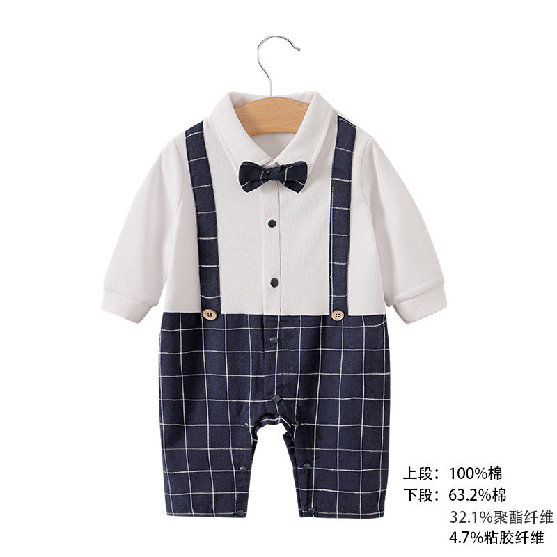 Baby jumpsuit spring and autumn newborn one-year-old full-moon clothes long-sleeved baby gentleman dress cross-border children's clothing