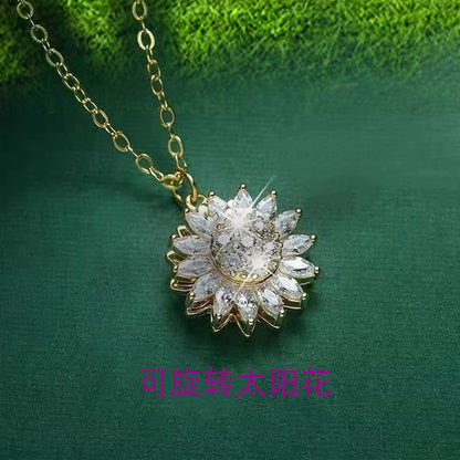 Super flash sunflower rotating necklace micro-encrusted zirconium sunflower pendant niche design transfer Douyin popular wholesale