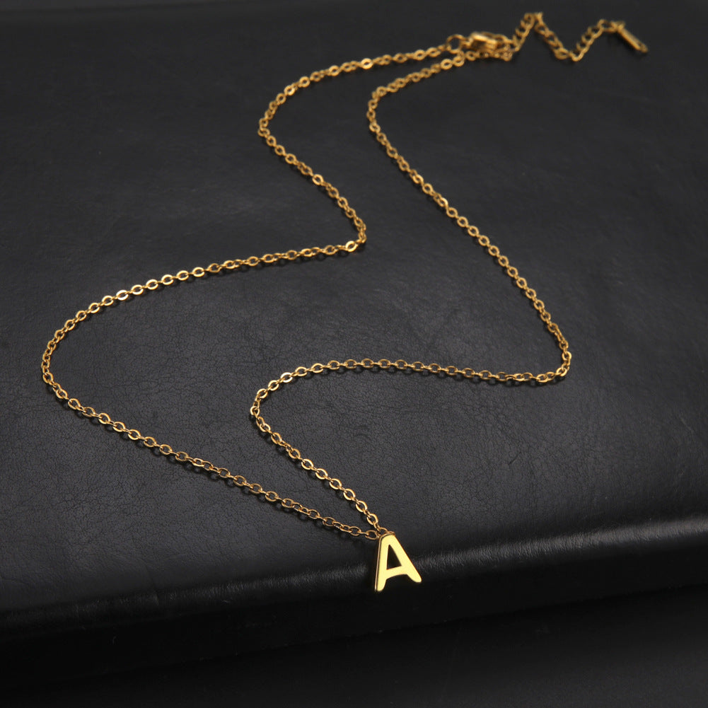 Hot selling 26 letters welded gold 18k real gold electroplated non-fading jewelry 304 material stainless steel necklace