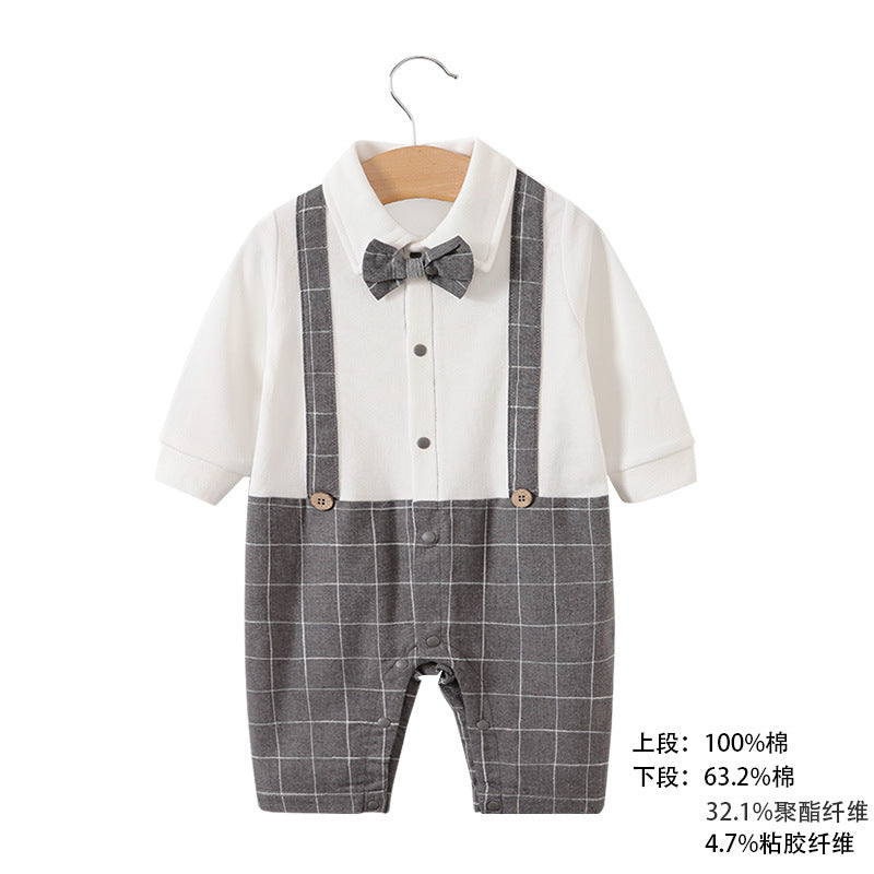 Baby jumpsuit spring and autumn newborn one-year-old full-moon clothes long-sleeved baby gentleman dress cross-border children's clothing