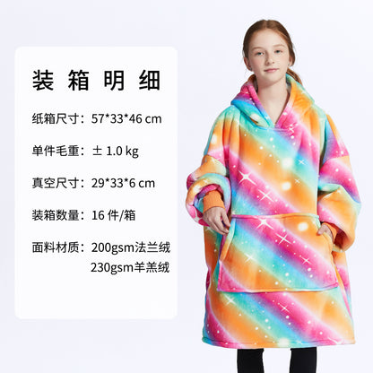 AliExpress cross-border thick hooded lazy blanket fall/winter plus size casual home wear flange lamb velvet sweater women