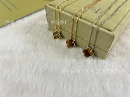 v gold 925 silver Fanjia four-leaf clover necklace high version women's thick plated 18k single flower pendant natural fritillary chalcedony