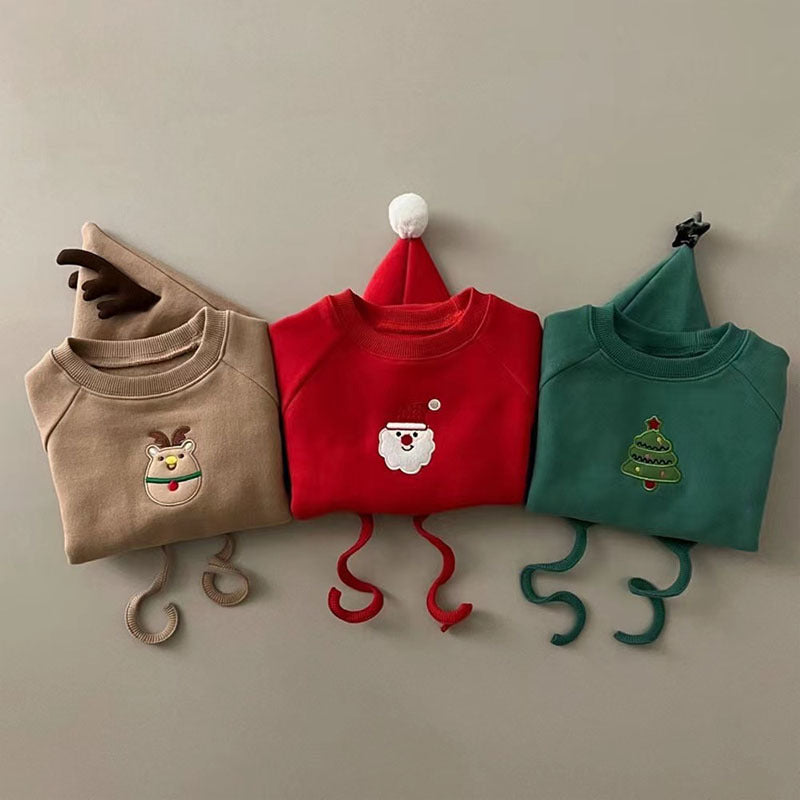 Korean version ins baby Christmas clothing winter infant jumpsuit plus velvet thickened cartoon long-sleeved crawler suit + hat