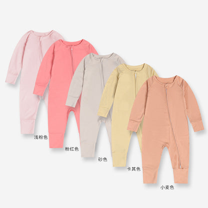 Foreign trade children's clothing bamboo fiber baby jumpsuit spring and summer baby zipper pajamas newborn clothes baby clothes