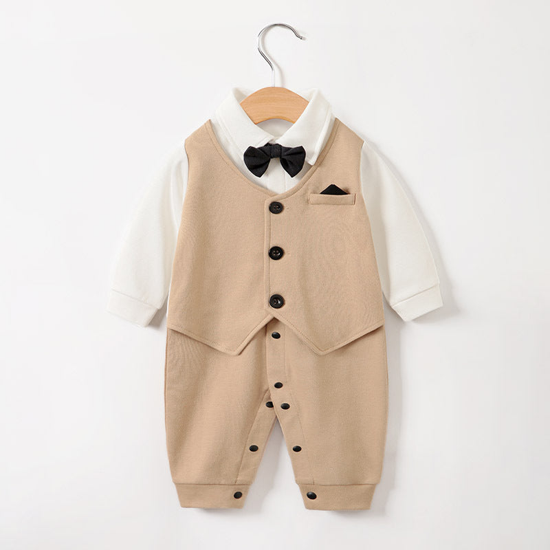 Baby jumpsuit spring and autumn newborn one-year-old full-moon clothes long-sleeved baby gentleman dress cross-border children's clothing