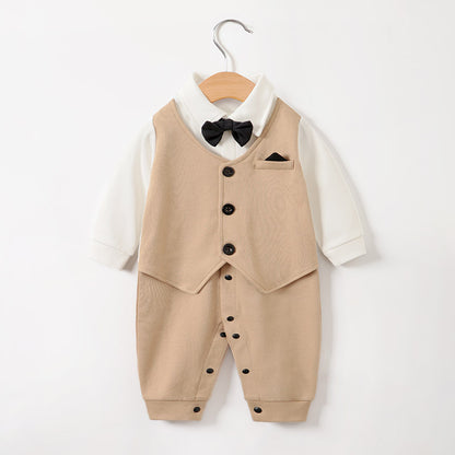 Baby jumpsuit spring and autumn newborn one-year-old full-moon clothes long-sleeved baby gentleman dress cross-border children's clothing