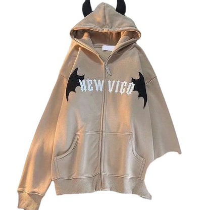 Couple style little devil horn hooded loose velvet sweatshirt jacket winter niche design wear ins top