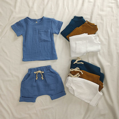 2022 new summer suits for boys and girls, pure cotton children's suits, two-piece sets for small and medium-sized children, infant suits